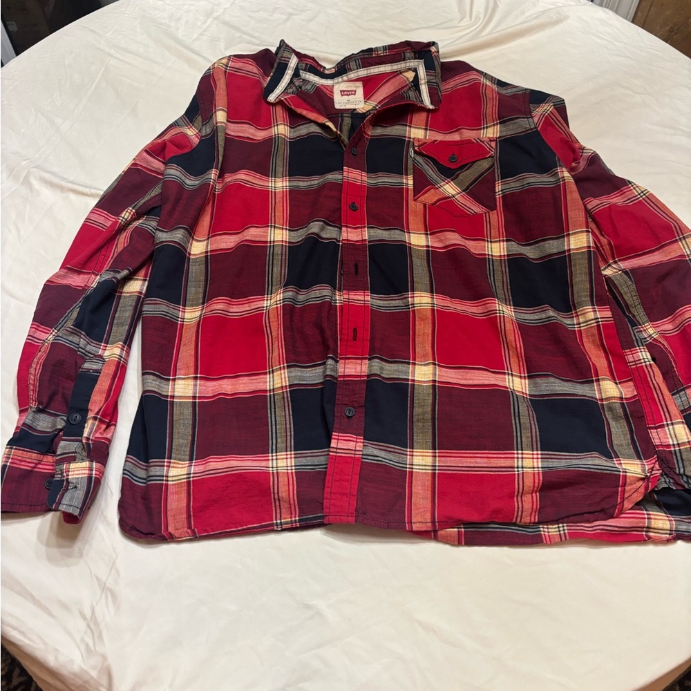 Levi's Men's Bold Red and Black Checkered Shirt
